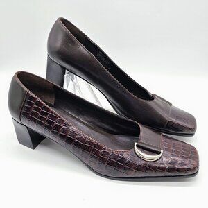 Etienne Aigner Manzoni Pumps Brown Leather Croc Print Women's Size 9.5 Career